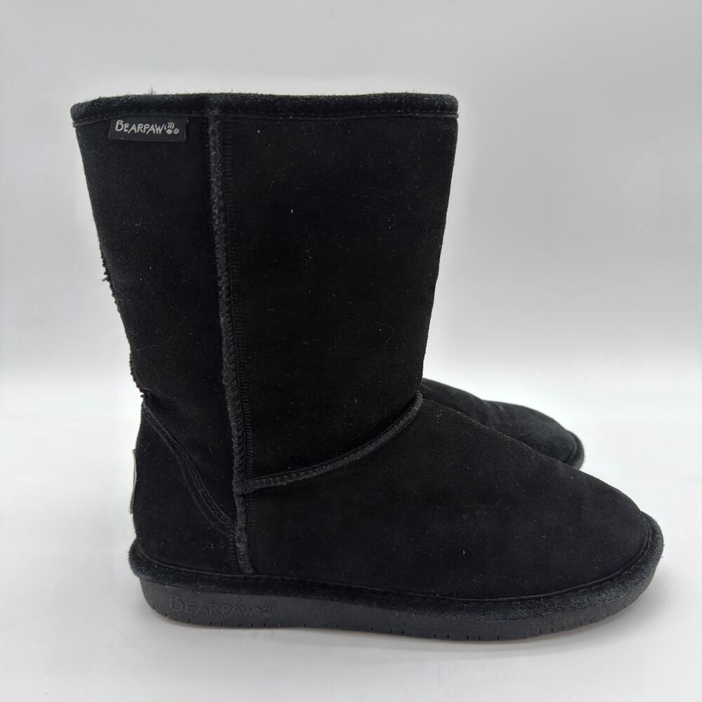 BearPaw Women’s Emma Black Suede Wool Cozy Short Boot Size 9